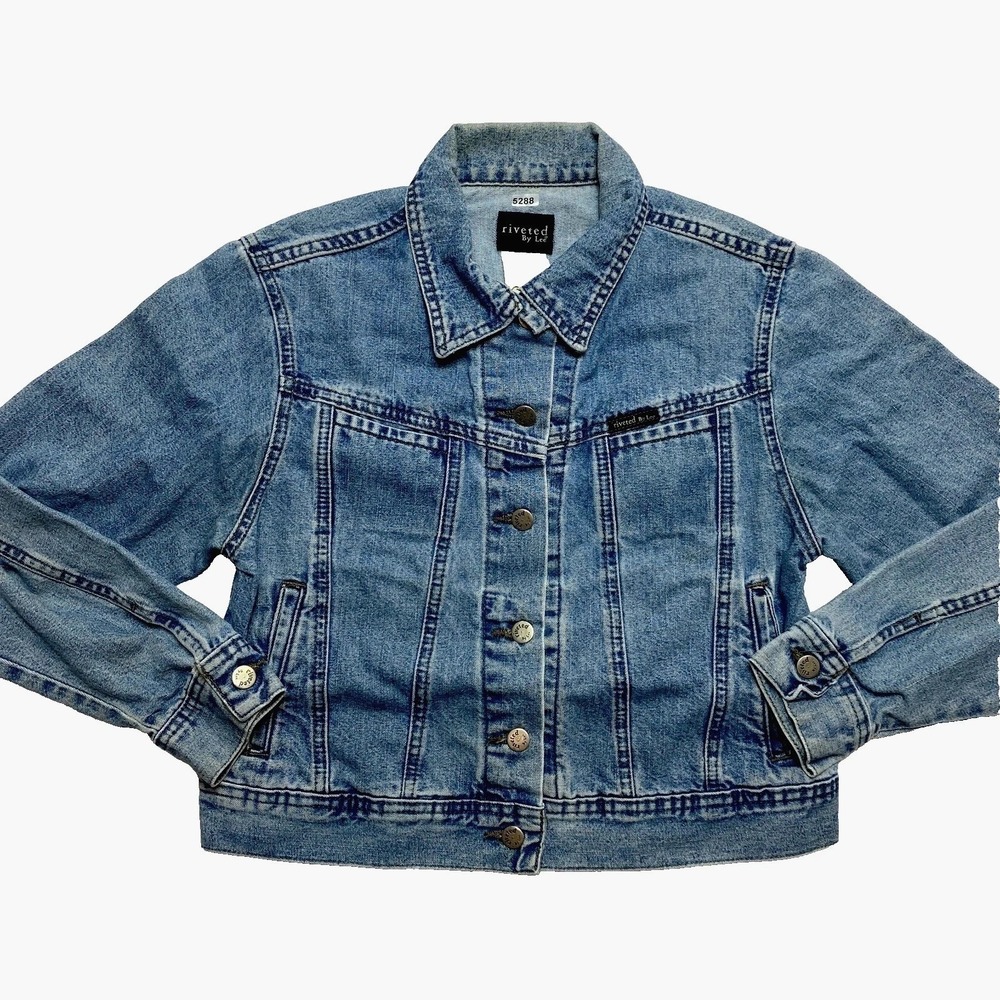 Riveted Lee Jean Jacket Womens Medium Blue Denim Trucker 90s